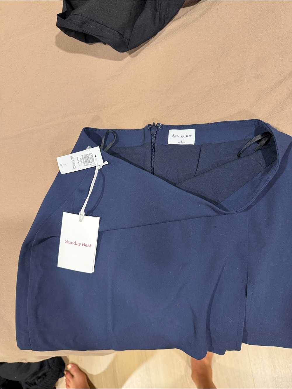 Aritzia Sunday Best Navy One-Shoulder Wrap Dress